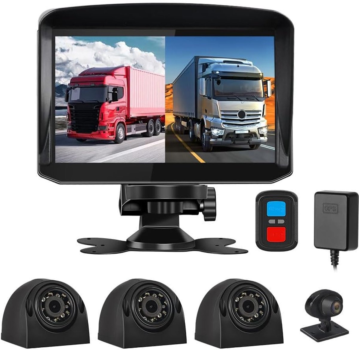 SnelShoppen - 4CH Dashcam Set met 7 Inch Monitor, 1080P Waterproof Camera's voor Truck, Bus en Voertuigen, GPS, Nachtzicht, G-Sensor, Voor en Achter B