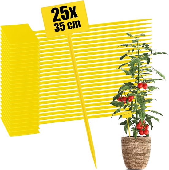 SnelShoppen - 25 Plant Labels voor Tuin, Balkon en Potten - 35 cm Gele Plantenstekers voor Helder Labelen van Kruiden, Bloemen, Groenten en Zaailingen