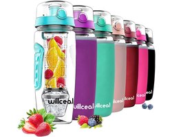 SnelShoppen - Waterfles met Fruit Infuser 945 ml, Duurzaam, Verwijderbare IJs Gel Bal, BPA-vrij Tritan, Flipdeksel, Sport en Camping, Petrol