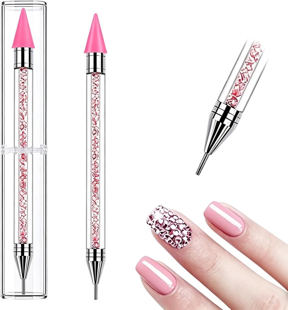 SnelShoppen - Strass-nagelstift, Professionele Strass-applicator 15 cm, Pick-up Gereedschap voor Edelstenen en Kristallen, Kunststof en Metaal, Roze v