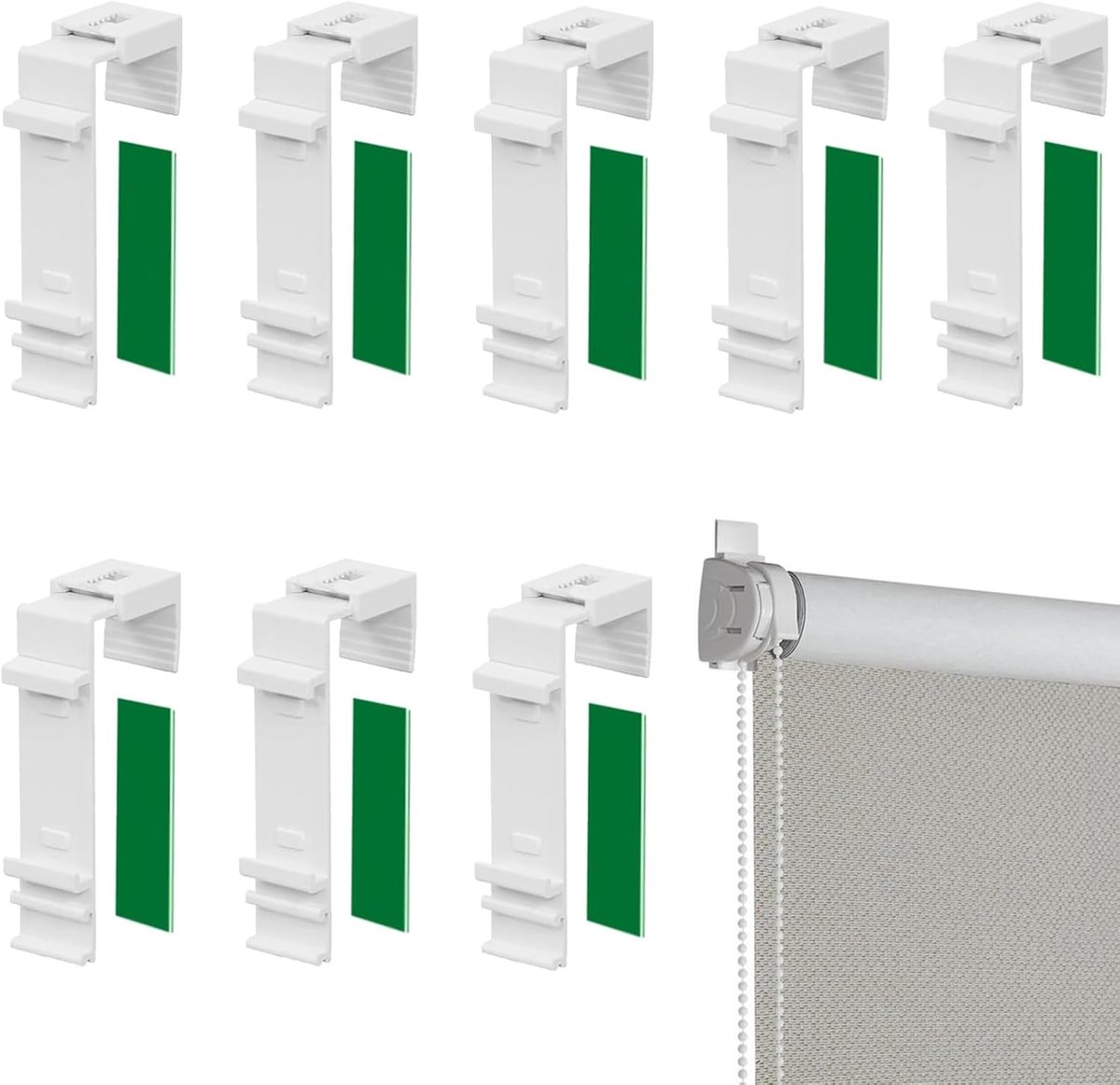 SnelShoppen - Pack of 8 Long Clamp Supports voor Dubbele Rolgordijnen - Geen Boren, Duurzaam en Hoogwaardige Materialen, Inclusief Vervangende Lijmstr