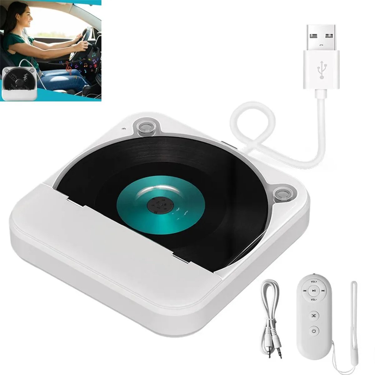 Externe cd-speler Geschikt voor in de auto, compatibel met cd's en mp3-cd's, met afstandsbediening, universeel model.