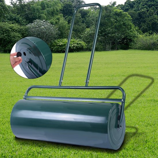 COSTWAY Graswals navulbaar met water of zand, 48 L, Ø 32 cm x 60 cm, Bodemwals met handgreep, Tuinwals metaal, Handwals Lawn Roller, Grasrol voor het egaliseren van grasvelden en tuinen, Groen — afbeelding 3