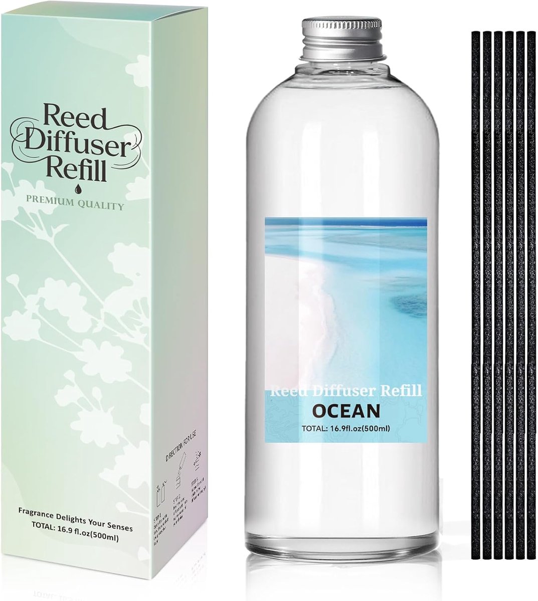 SnelShoppen - Room Fragrance Refills Ocean 500ml - Langdurige Geur Oliefles voor Diffuser - Verfrissende Aroma Vervangingen voor Woonkamer, Slaapkamer