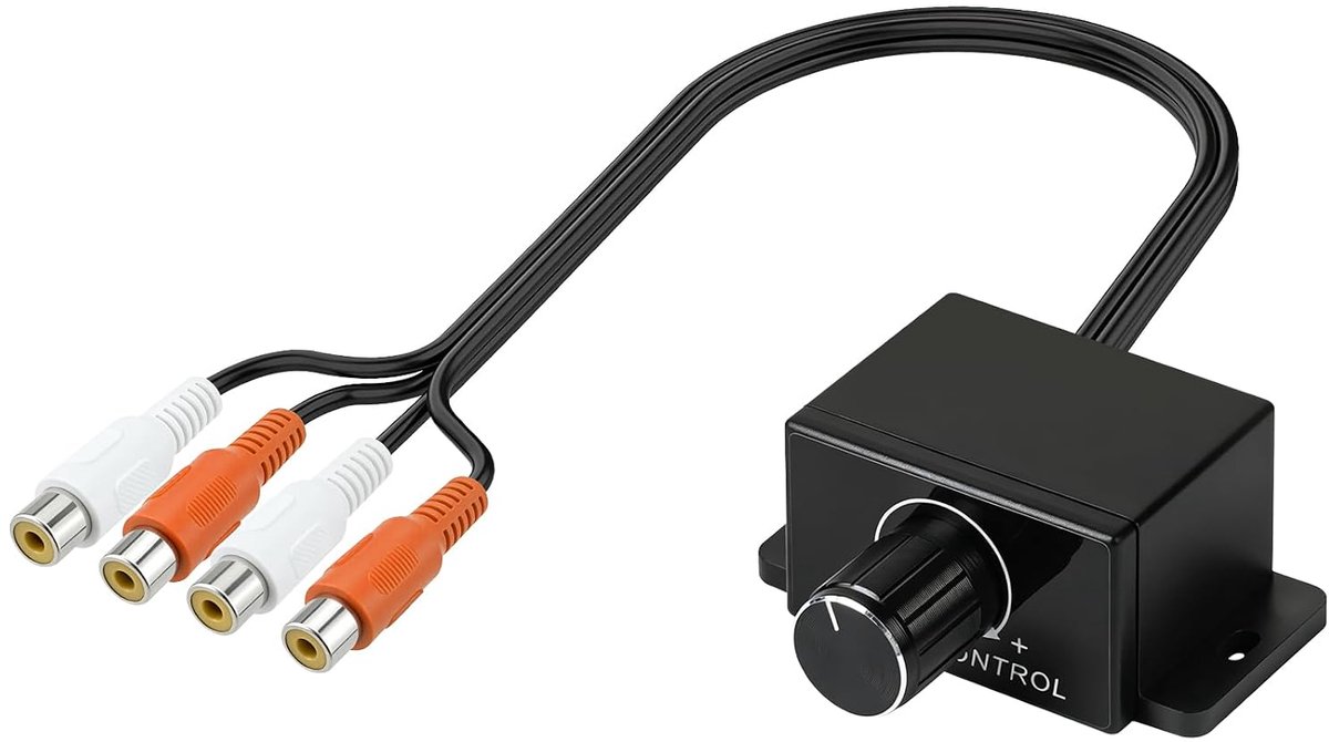 SnelShoppen - Universele RCA-niveaucontroller met 2 RCA-stekkers voor autoversterker bas, Plug-and-play, compatibel met VW, Opel, Citroën, Peugeot, Fi