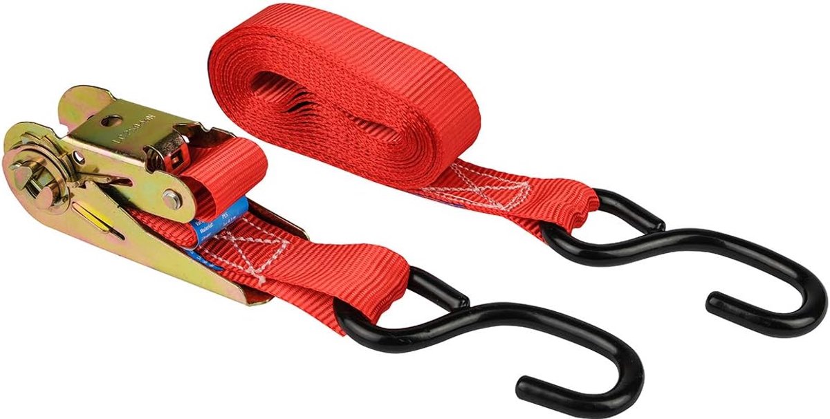 SnelShoppen - Tension Strap met Ratchet 5m x 25mm, 500kg Lashing Force, Rood, Perfect voor Beveiliging van Lading, Ideaal voor Camping en Transport