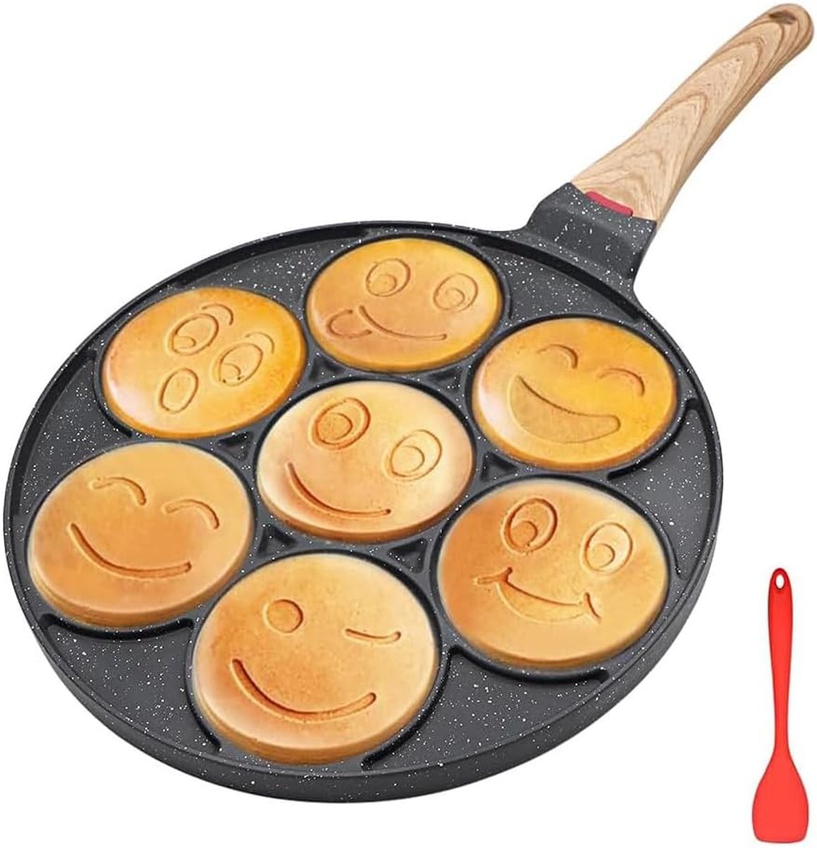 SnelShoppen - Mini Pancake Maker voor Kinderen, 10 Inch Nonstick Pancake Pan met 7 Smiley Face Gaten voor Ontbijt, Perfect voor Corn Cakes, Groente Pa