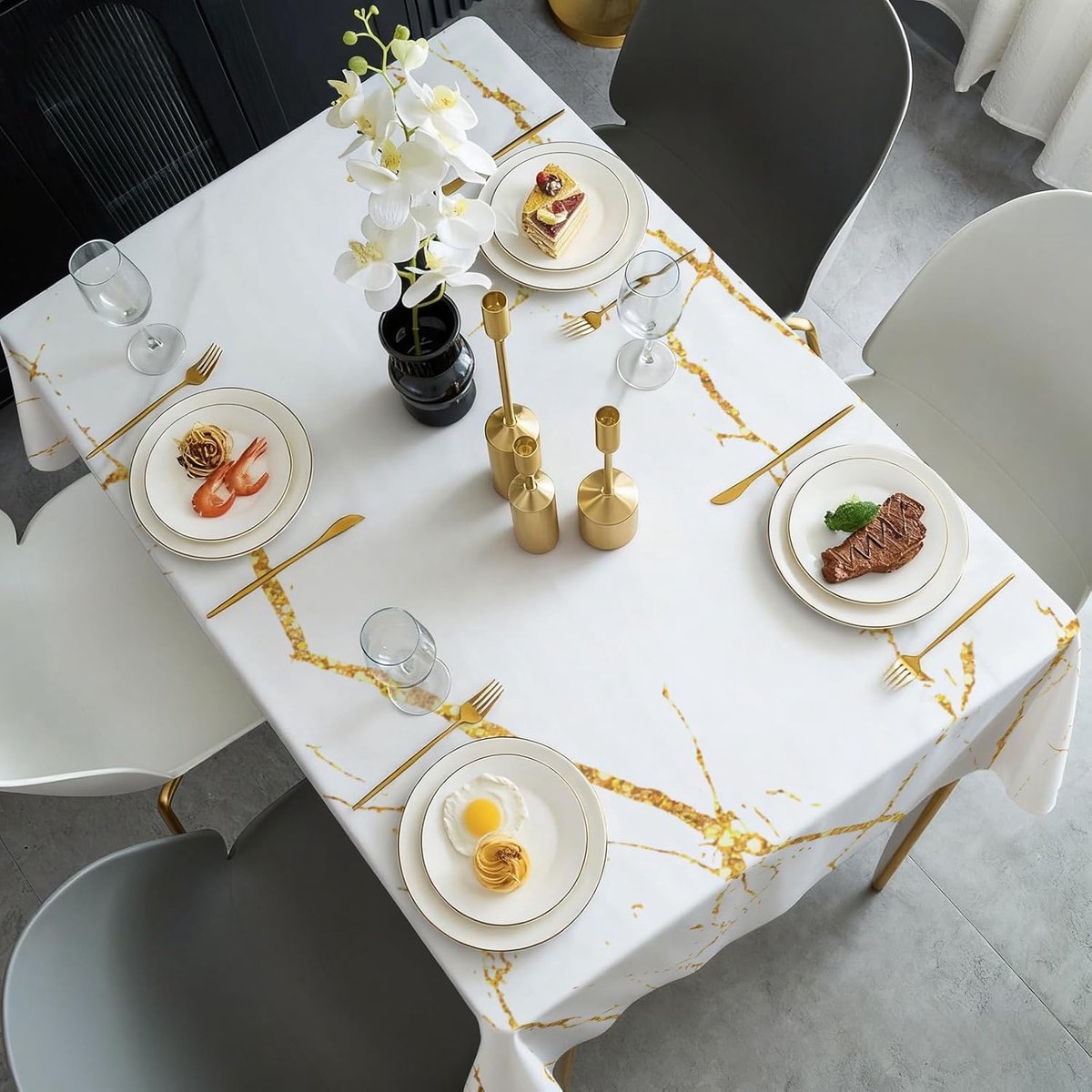 SnelShoppen - Tafelkleed Wit Goud 100 x 140 cm Elegant Vlekbestendig Rechthoekig Wasbaar Outdoor Tafelkleed Linnen Look voor Keuken, Restaurant, Tuin,