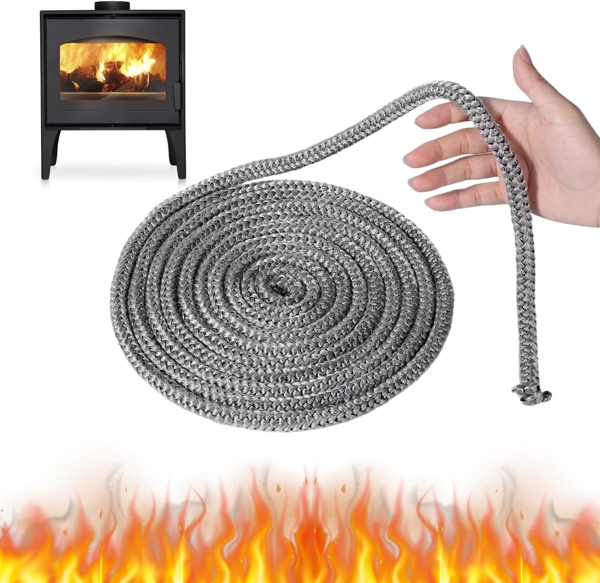 SnelShoppen - Seal voor Pelletkachel, 8 mm x 2.5 m, Houtkachel Dichting, Vezelglas, Oven Deurdichting, Flexibel en Duurzaam