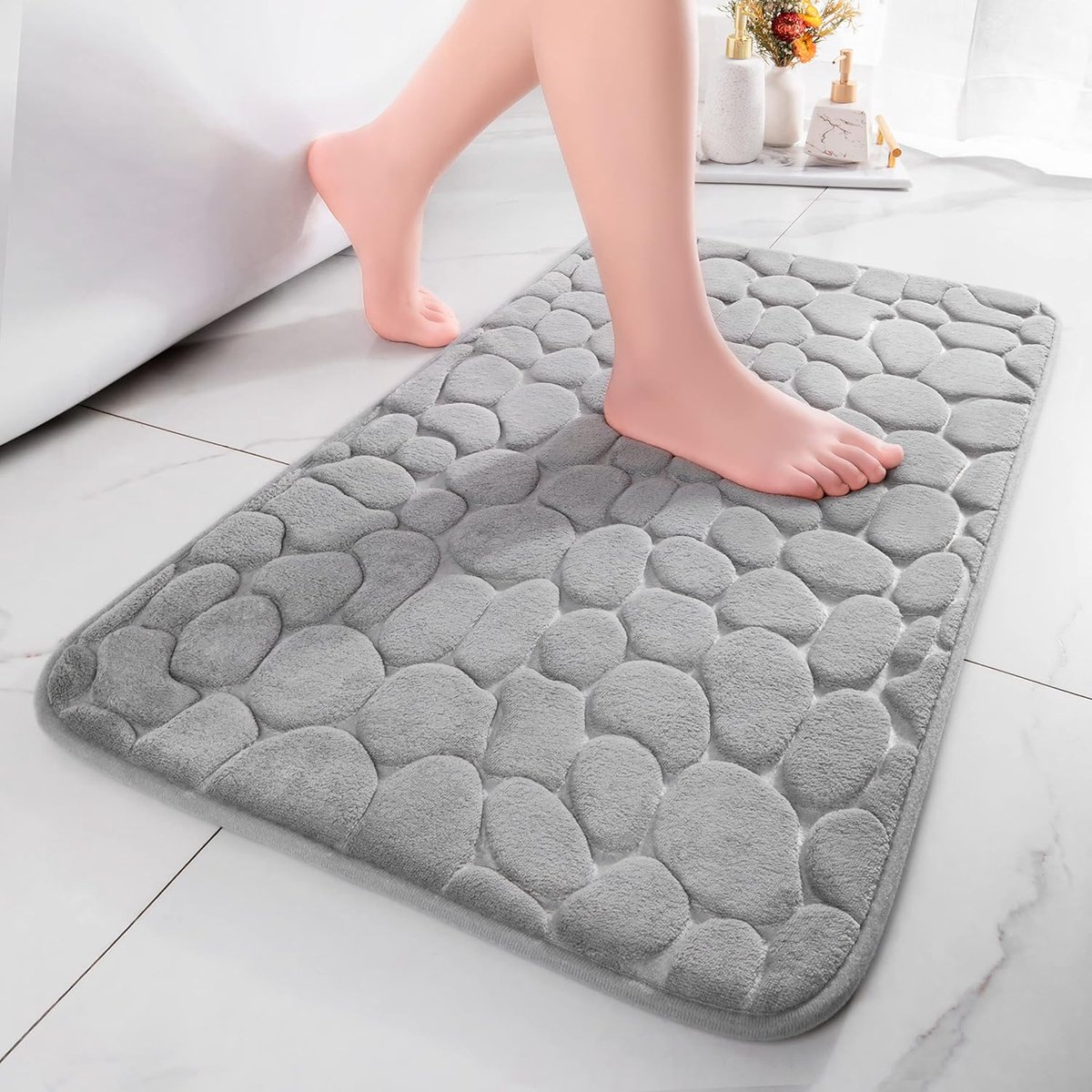 SnelShoppen - Memory Foam Badmat 60x90 cm Lichtgrijs - Absorbente Antislip Badkamer Tapijt - Comfortabele Douchemat voor Badkamer en Woonkamer