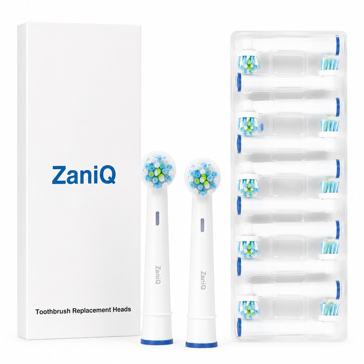 ZaniQ– Pro White Serie – Opzetborstels 10 stuks – Wit - NIET Geschikt voor iO - Compatibel met handvatten waarop Oral-B Cross Action opzetborstels passen - Brievenbusverpakking