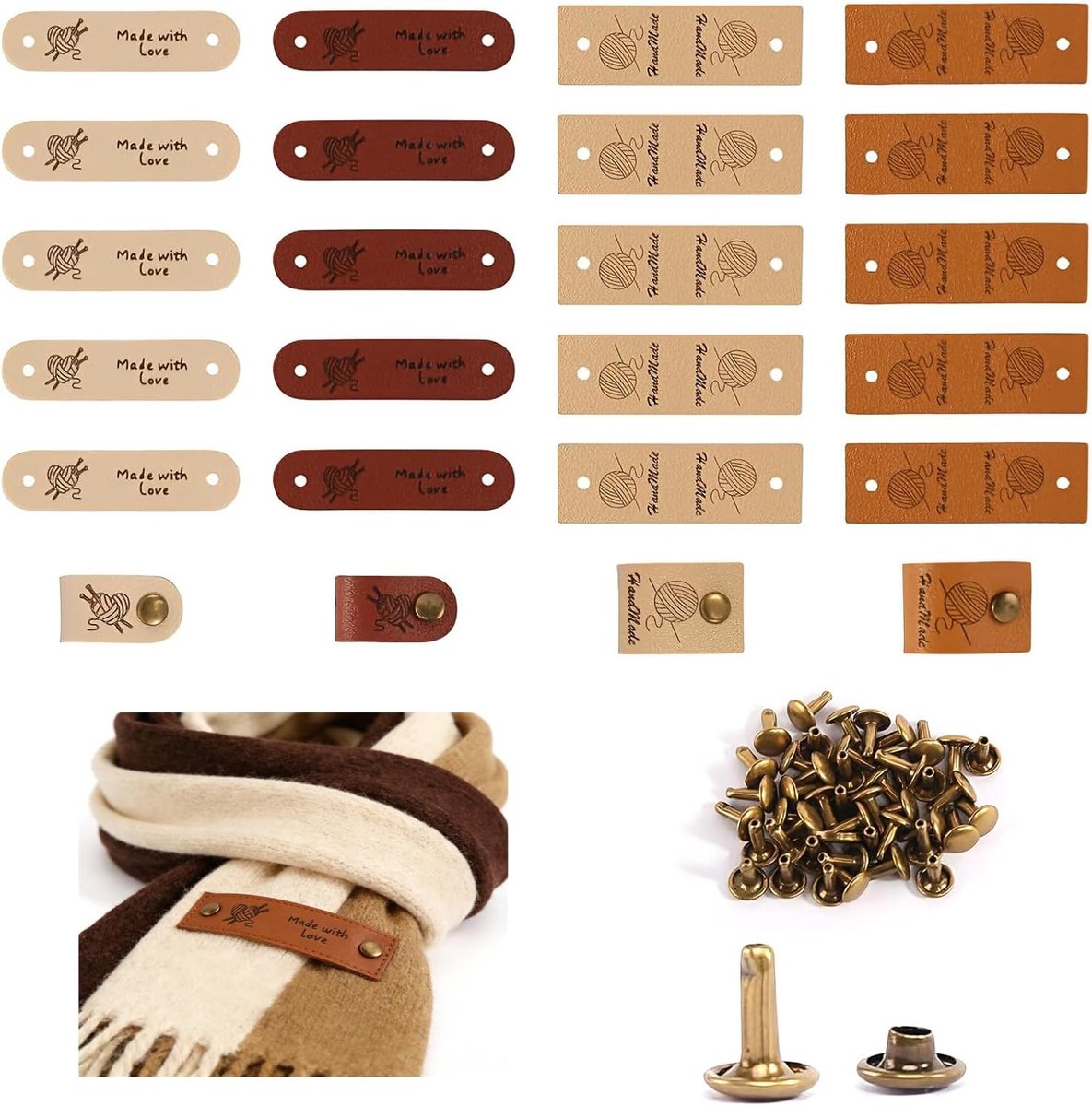 SnelShoppen - 20 Handgemaakte Leren Labels met Studs, Persoonlijke Labels voor DIY Tassen, Hoeden, Spijkerbroeken en Meer - Hoogwaardige Kwaliteit