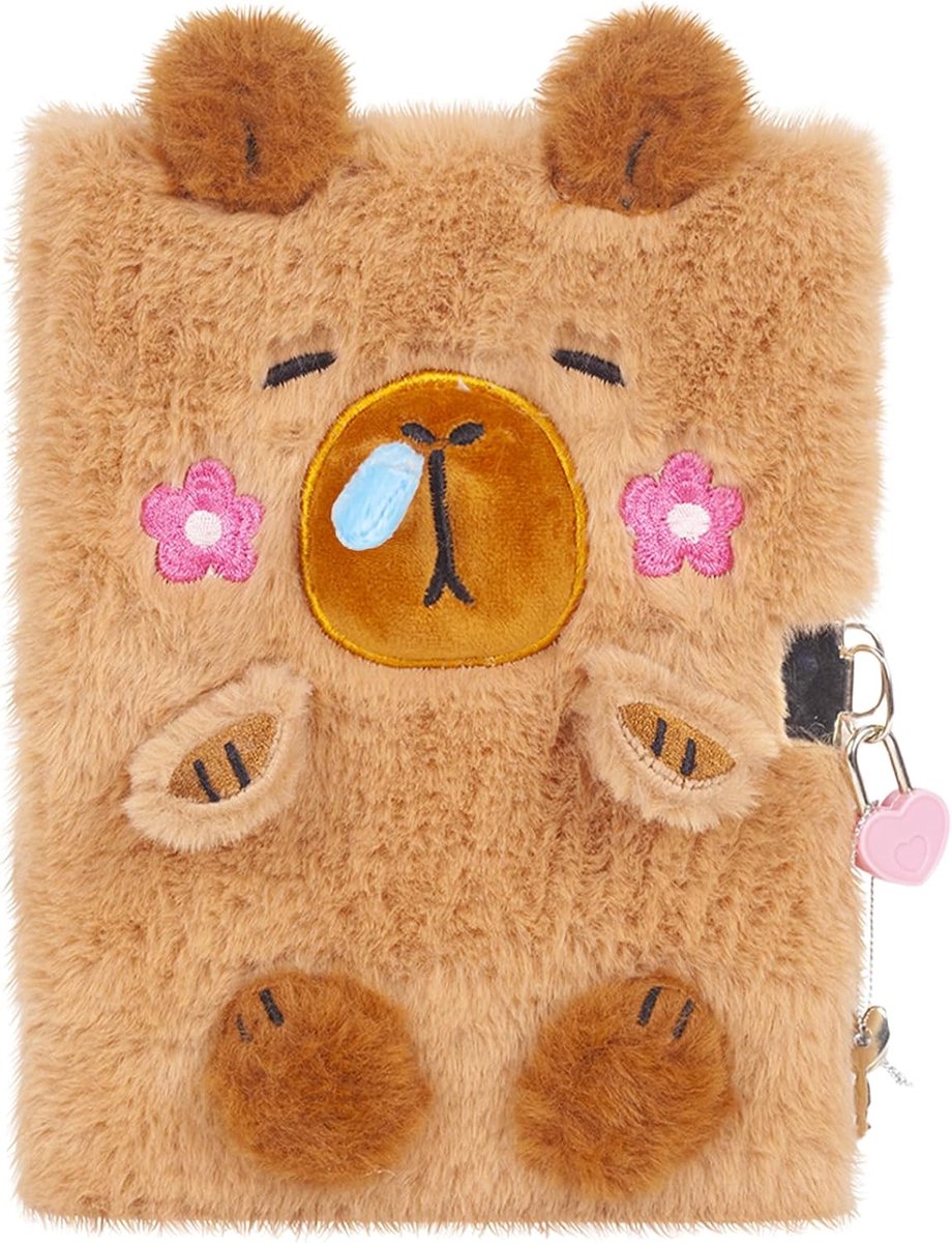 SnelShoppen - Schattige Capybara Pluche Dagboek voor Meisjes met Slot en Sleutel, Zachte Fluffy Notitieboek met Capybara Ontwerp, 160 Pagina's, Leuke