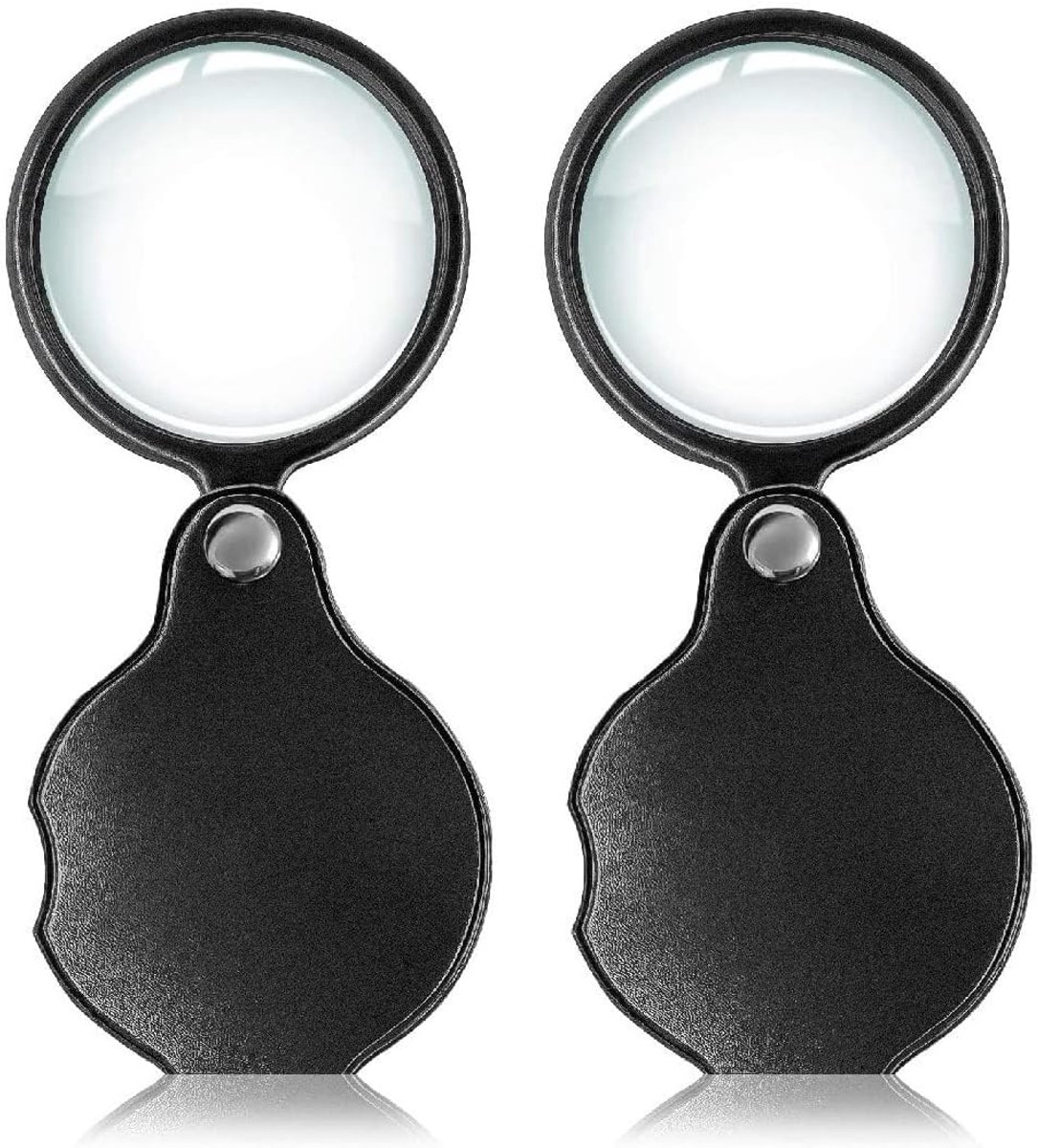 SnelShoppen - Mini Vouwbare Pocket Vergrootglas 2 Stuks - Kleine Optische Glazen met Lederen Beschermhoes - Ideaal voor Camping, Tuin en Hobby