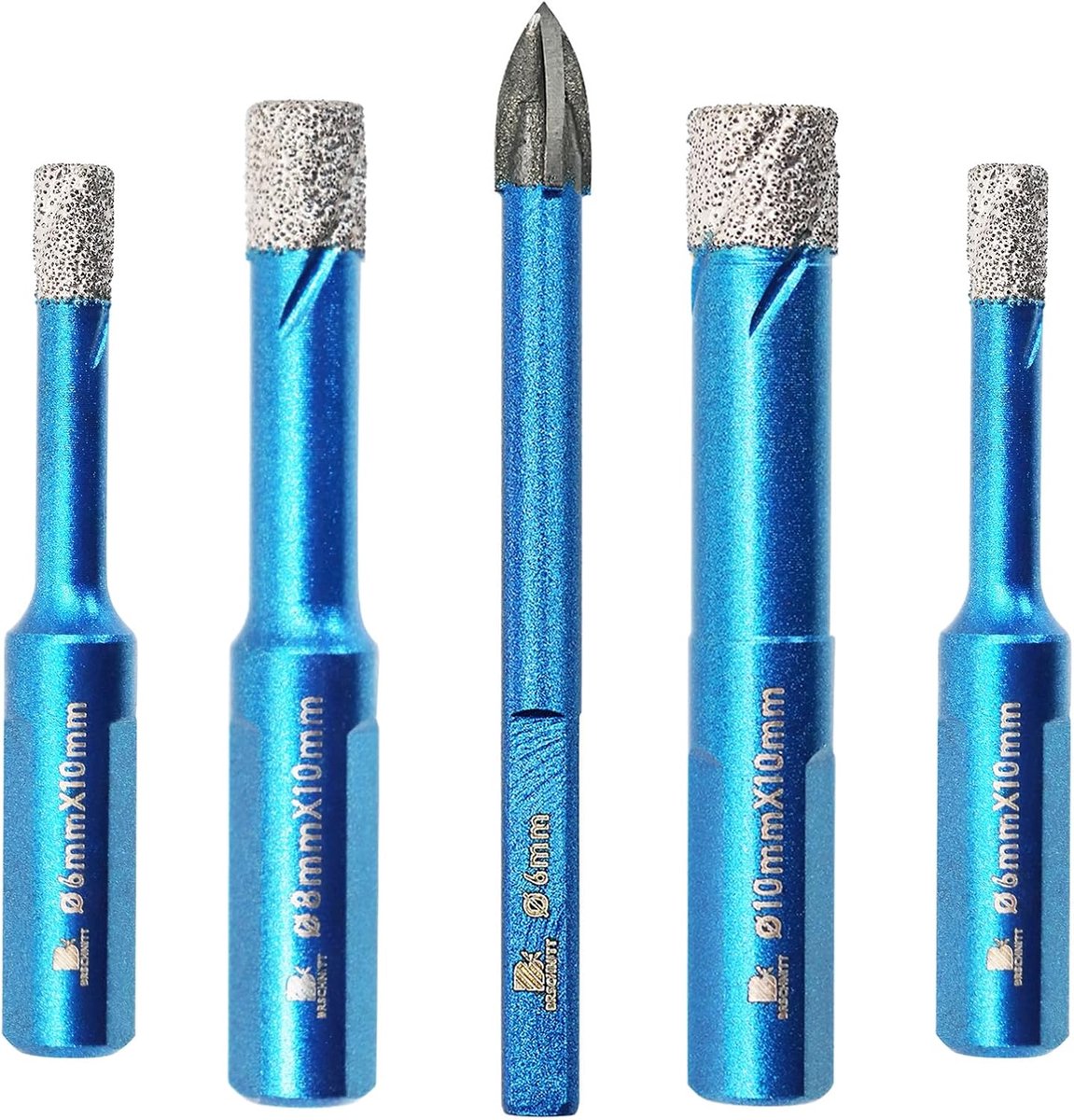 SnelShoppen - Dry Diamond Drill Bit Set 5 Stuks voor Tegels, Keramiek, Natuursteen, Graniet en Marmer met Driehoekige Shank, 6/6/8/10MM, Voor Droog Bo