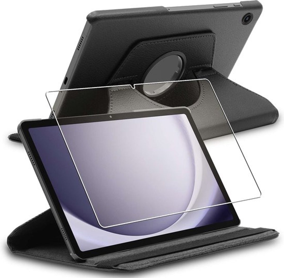 ebestStar - Hoes geschikt voor Samsung Galaxy Tab A9+ (2023) SM-X210, Roterende Etui, Case, 360° Draaibaar hoesje, Zwart + Gehard Glas