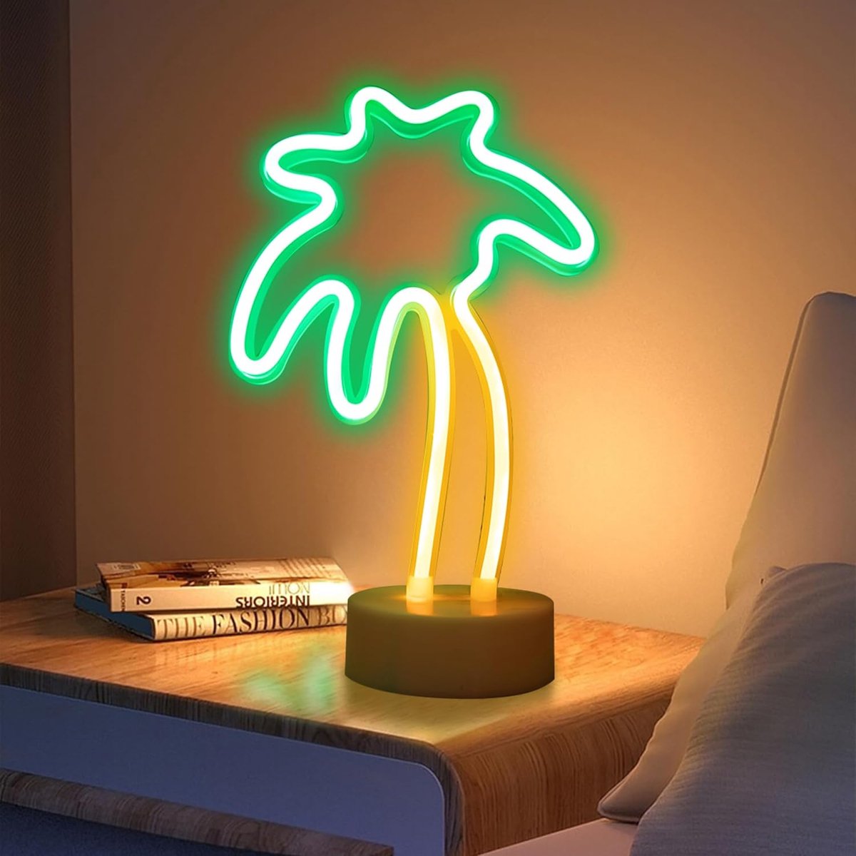 SnelShoppen - Neon Lamp Palmboom met Houder - LED Nachtlamp met Batterij of USB - Decoratieve Neon Verlichting voor Kamer, Slaapkamer, Feest, Kerst, G