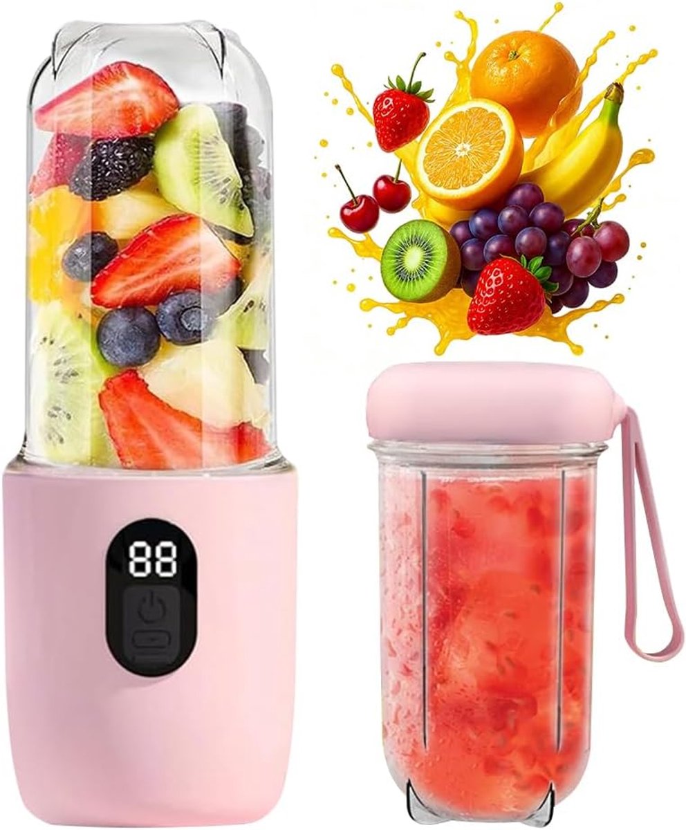 SnelShoppen - Portable Mixer 500 ml - Mini Juicer met Digitale Weergave - Oplaadbare USB Blender voor Smoothies, Eiwitshakes en Fruitsappen - 16 Ultra