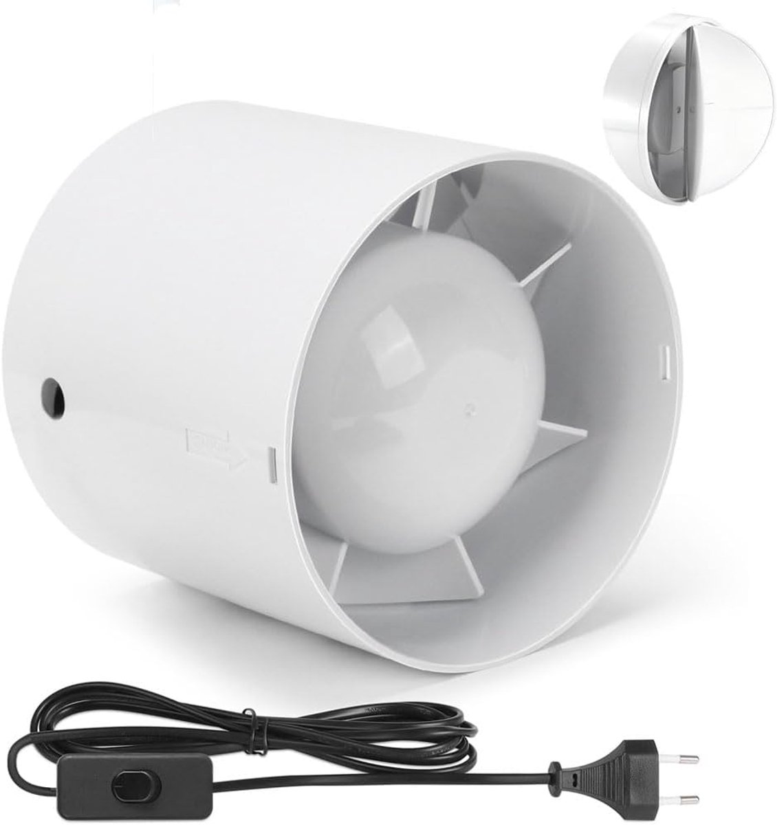 SnelShoppen - Duct Fan 100 mm met Check Valve, 130 m³/h, Stille Inline Afzuigventilator, 3 m Kabel, Ideaal voor Badkamer, Toilet, Keuken