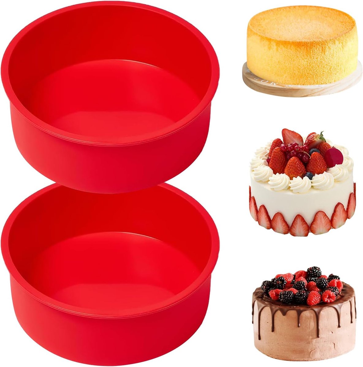 SnelShoppen - Silicone Bakvormen 15 cm - 2 Stuks Ronde Bakmallen - Hoogwaardige Silicone Cakevormen voor Taart en Brood - BPA Vrij - Rood - Ideaal voo