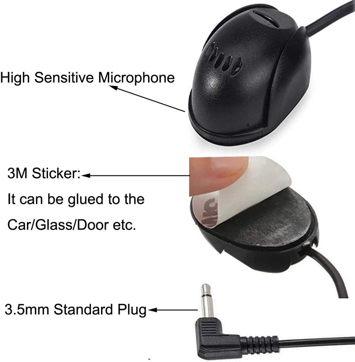 SnelShoppen - Stereo Microfoon voor Auto Handsfree Bluetooth Compatibel met 3.5 mm Jack Plug en Speel Direct met 3 m Kabel voor Verbeterde Geluidskwal