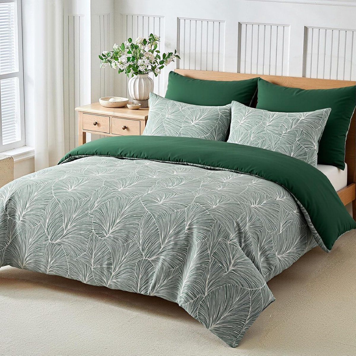 SnelShoppen - Duvet Cover Set 200x200 cm - Tropische Bladeren - Microfiber - 3 Delig met 2 Kussenslopen - Donkergroen - Perfect voor Dubbele Bedden