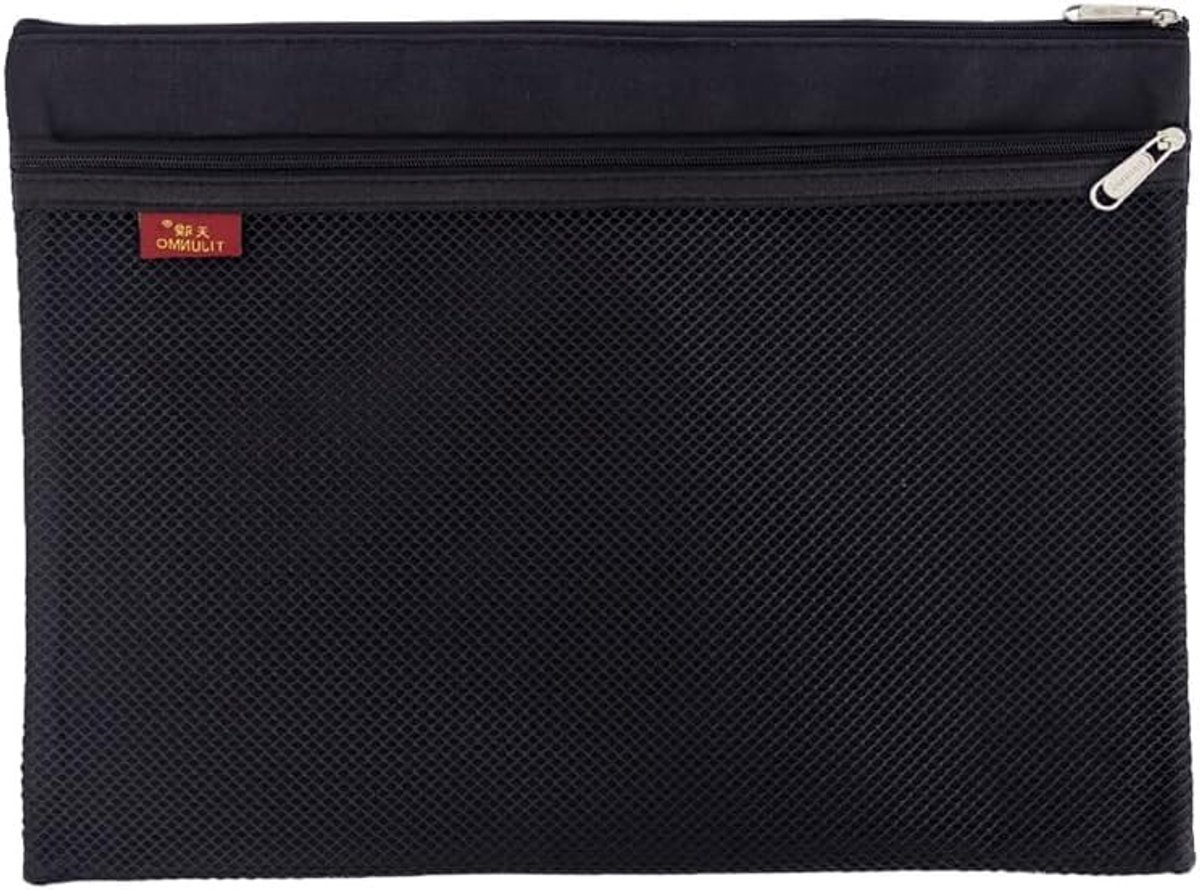 A4 Documententas met Dubbele Rits - Waterdichte Nylon Mesh Folder voor Studenten, Kantoorbenodigdheden en Reisaccessoires, Zwart
