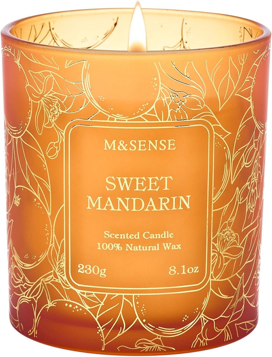 SnelShoppen - Geurige Kaars 230g Mandarin, Langdurig Brandend 42 Uur, Natuurlijke Soja Was, Perfect voor Keuken, Slaapkamer, Badkamer, Cadeau voor Fee