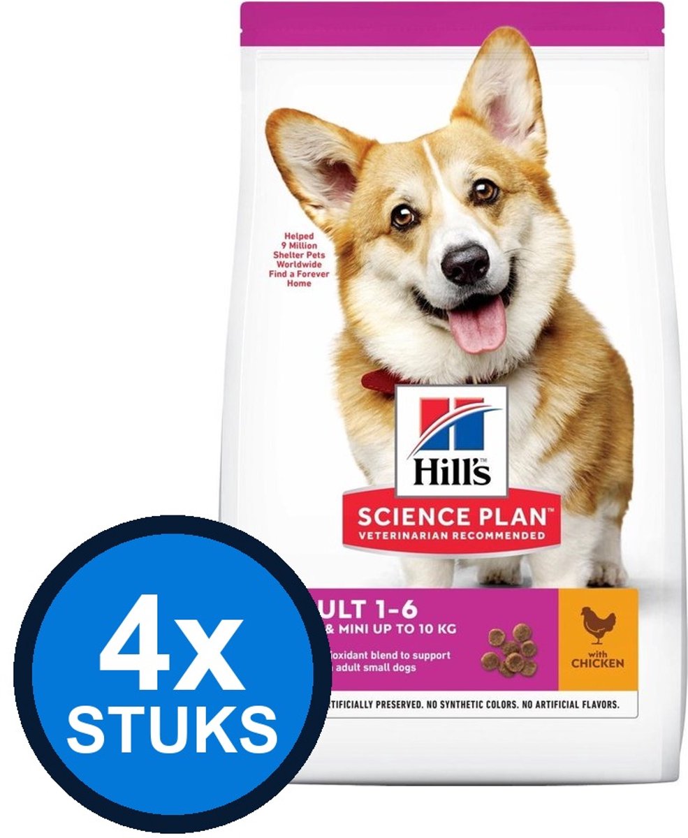 4x Hill's - Science Plan dog adult S chicken 1,5kg - Hondenvoer - 1.5 kg