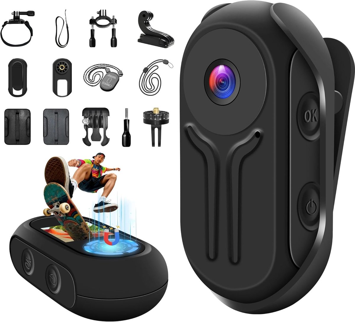 SnelShoppen - Mini Action Cam 1080P HD Actie Camera met 120° Groothoek Lens - Compacte Sportcamera voor Vlogs, Avonturen, Motorrijden en Meer