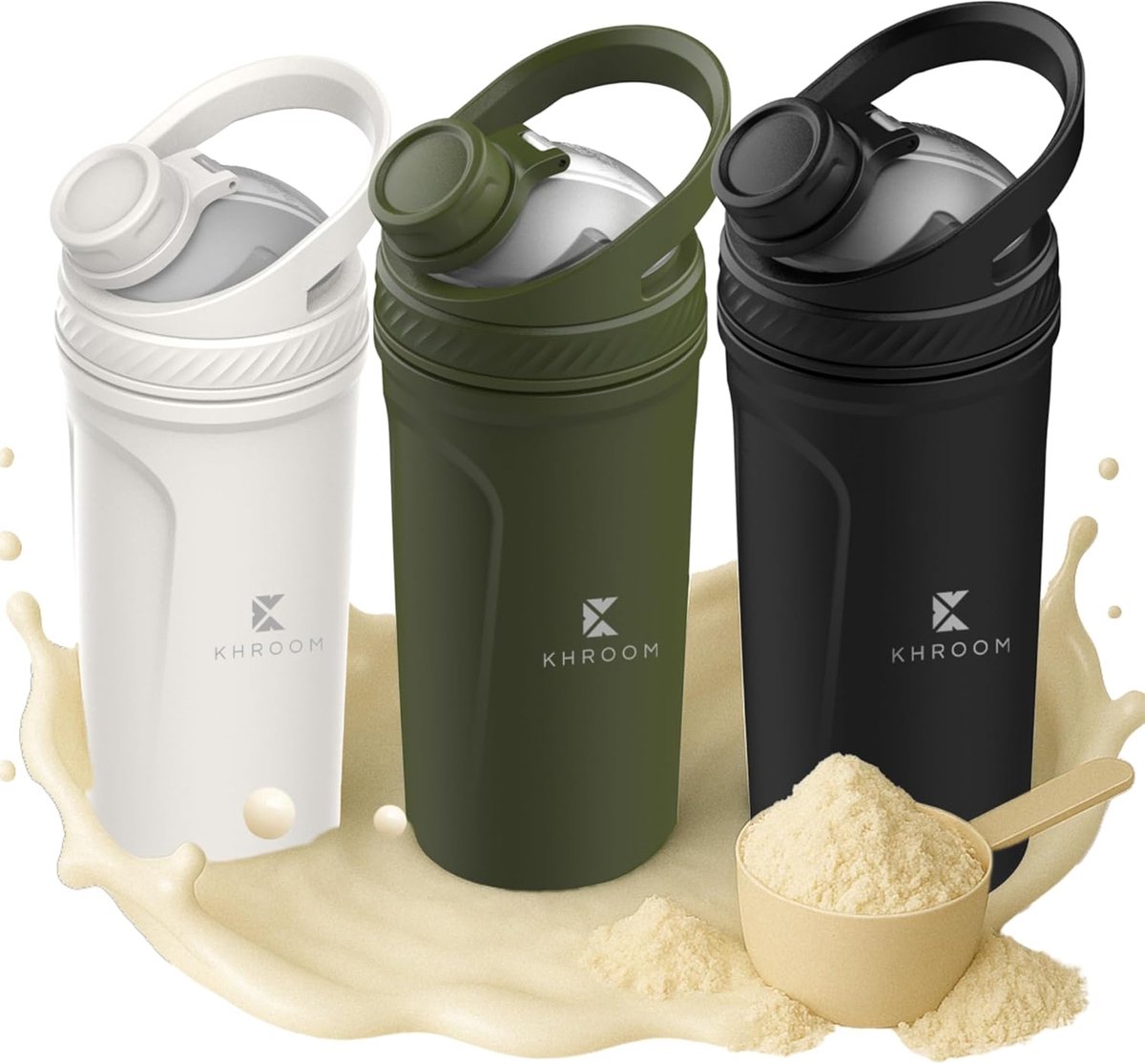 SnelShoppen - Stainless Steel Protein Shaker 700ml | Lekvrije Shakebeker met Slimme Zeef voor Smoothies | RVS Metalen Shaker (Groen) voor Thuis, Sport