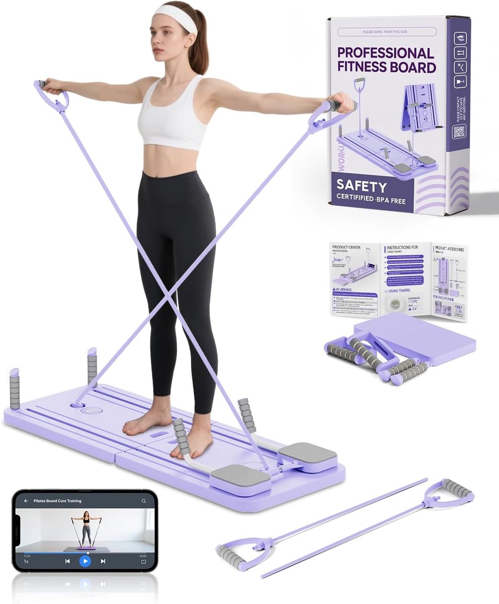 Pilates board - opvouwbare reformer set voor thuis - multifunctioneel pilatesapparaat met 23 kg weerstand, kniemat en videohandleiding