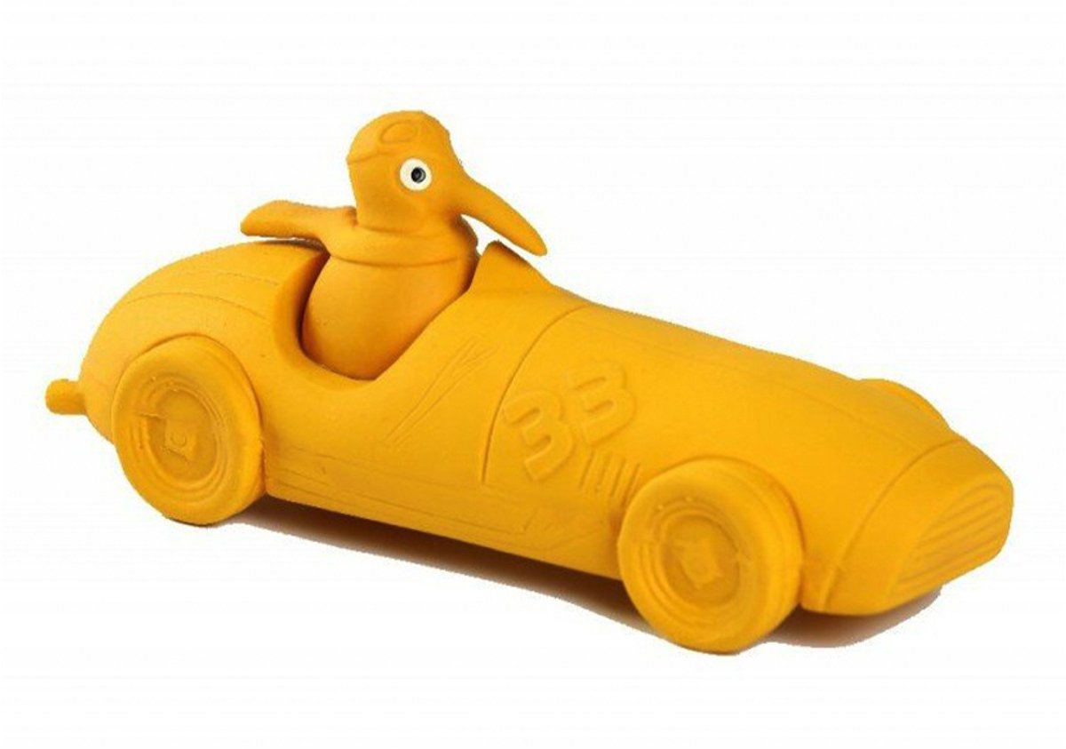 kiwi walker - dogtoy - hondenspeeltje - kiwi in racing cigar - 19 x 8 cm - geel - degelijke latex met pieper - actie reactie spel