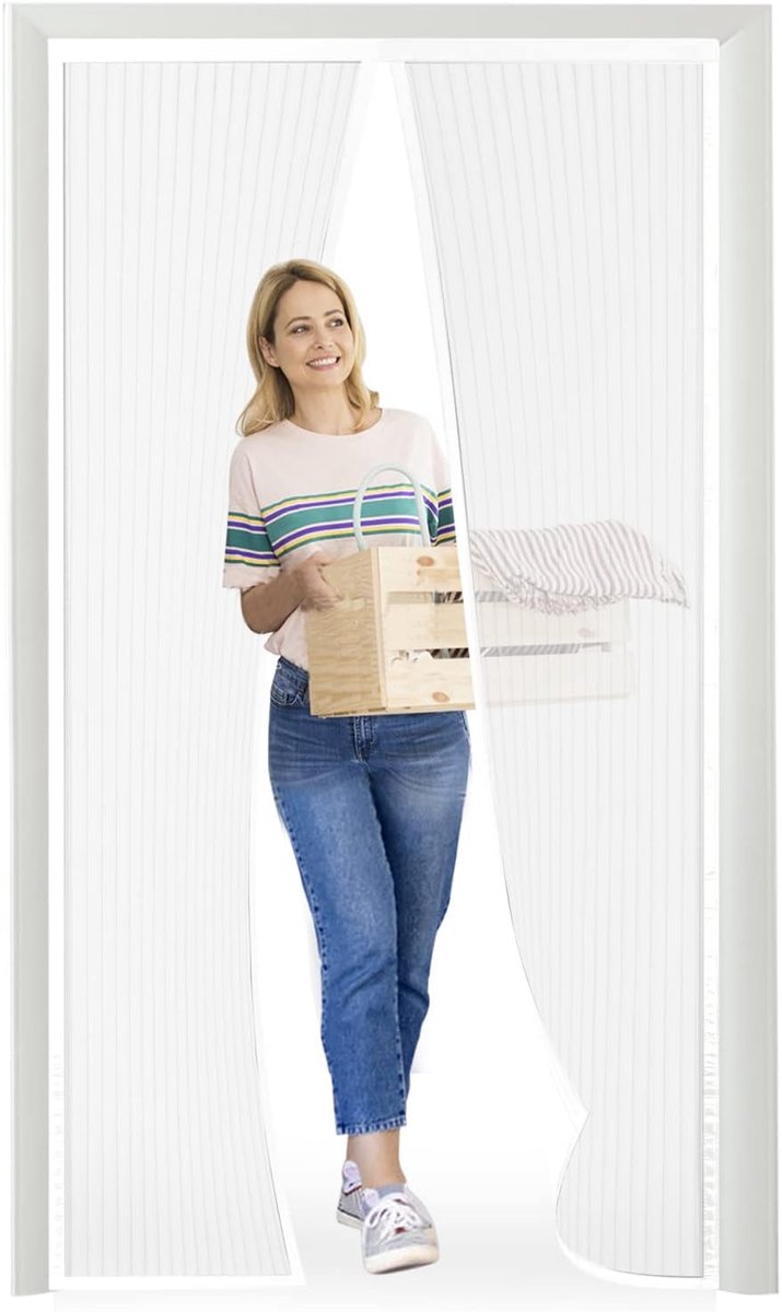 SnelShoppen - Muggenscherm Deur met Magnetische Sluiting - Muggennet voor Deuren, Terras, en Corridors - Wit, 90x215cm - Eenvoudig te Installeren met
