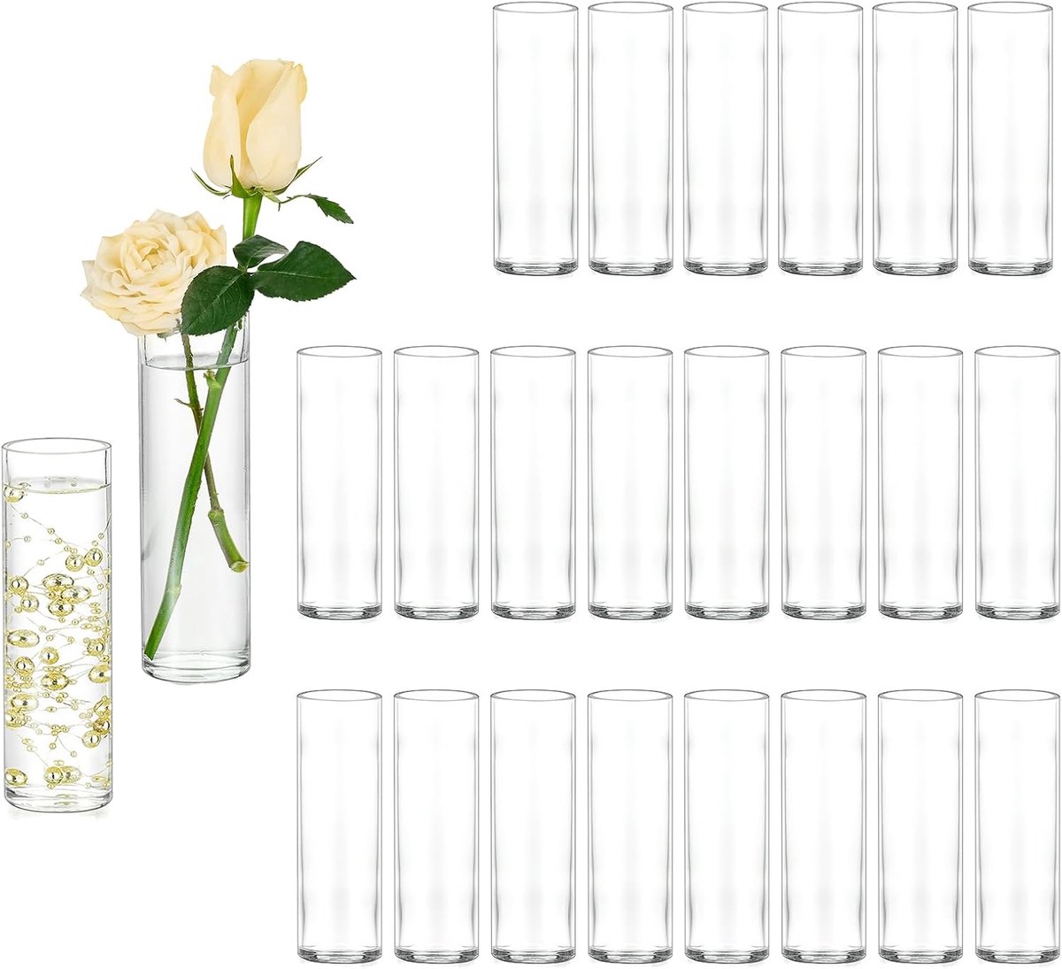 SnelShoppen - 24 Kleine Potjes voor Trouwdecoratie - Set van Kleine Glazen Vazen - 15cm Glazen Fles Cylinder voor Bloemen - Minimalistische Tafeldecor