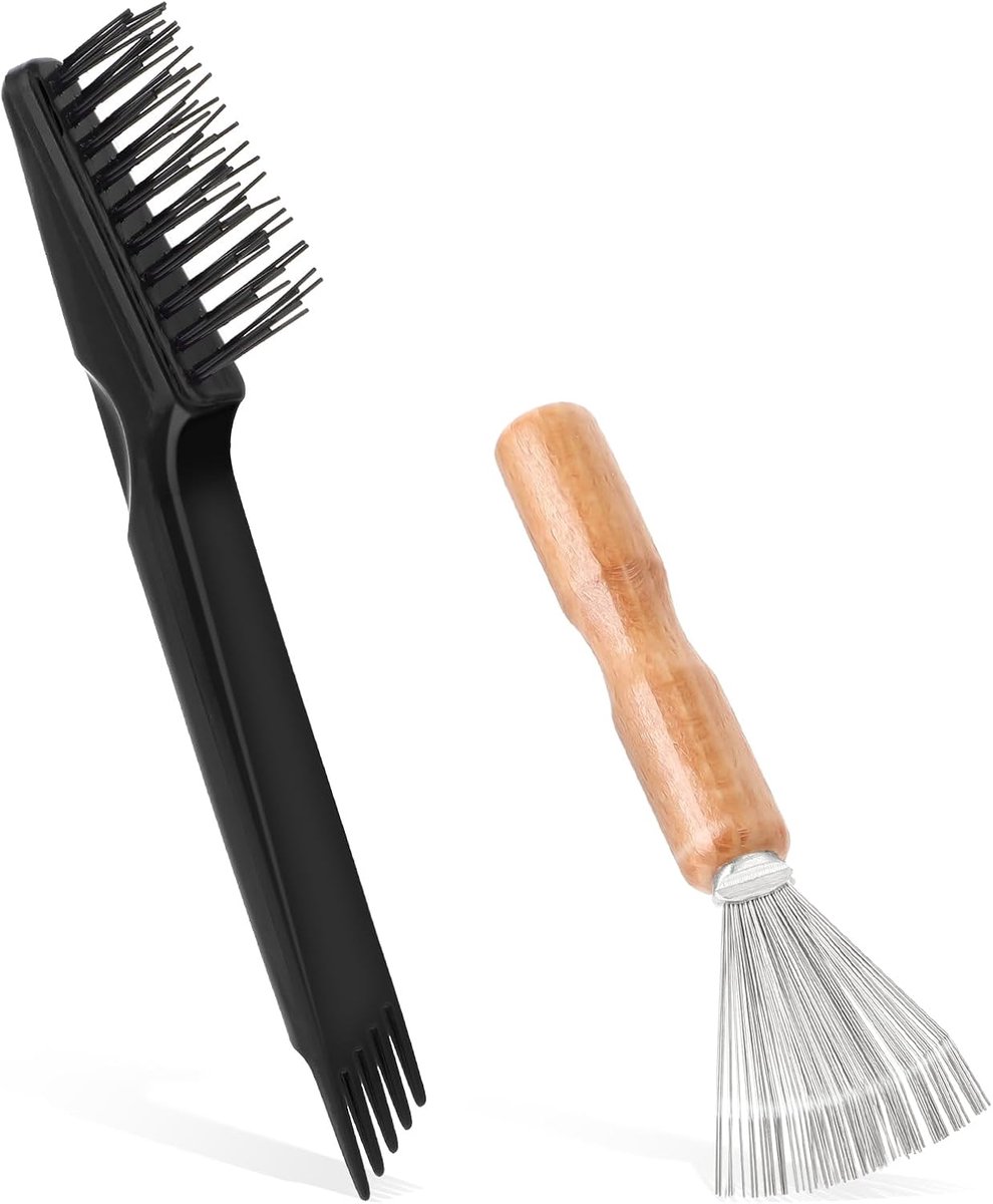 SnelShoppen - Haarborstel Cleaner Tool, 2 Stuks Kam Reinigingsborstel met Metaaldraad, Hout Handvat, Ideaal voor het Verwijderen van Haar en Vuil