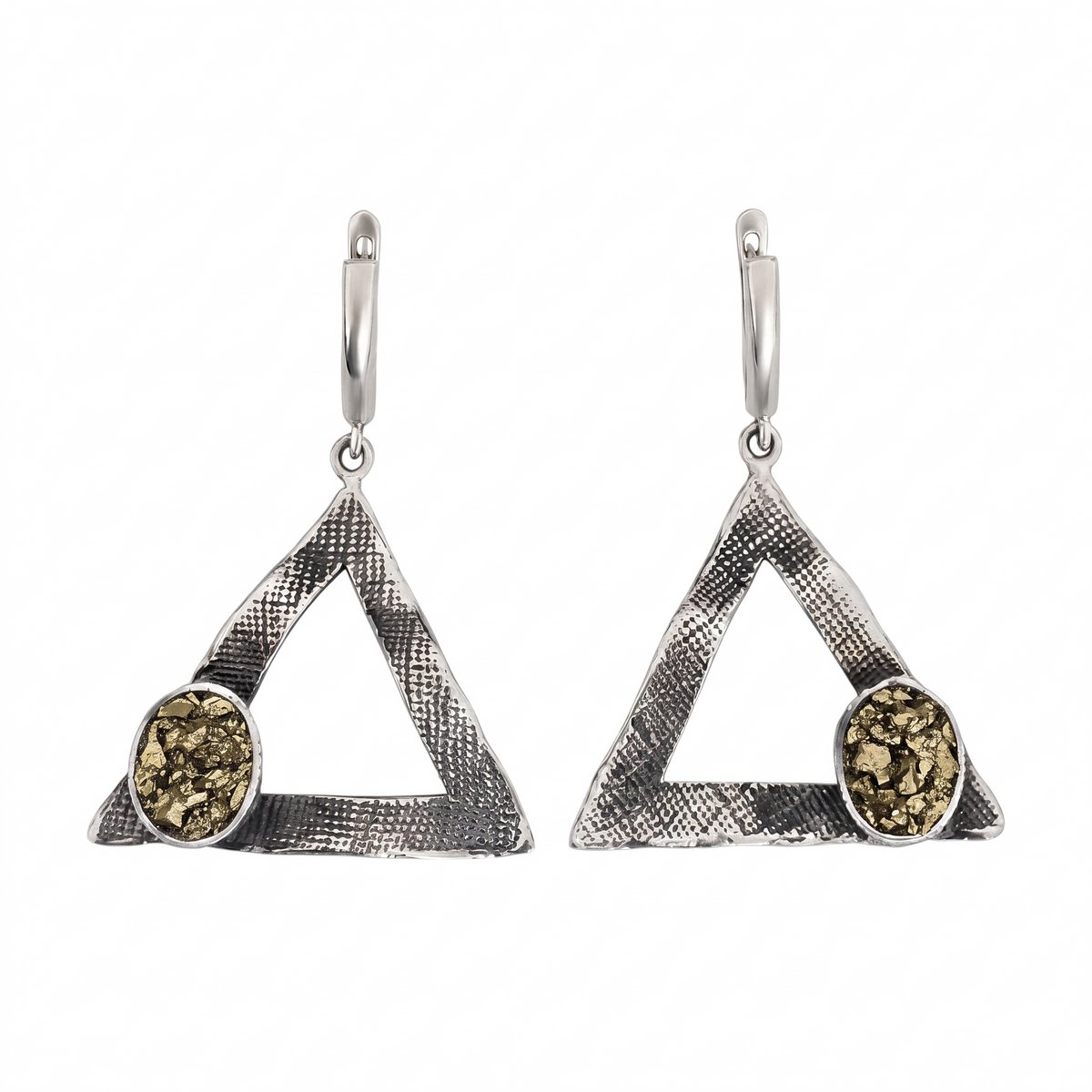 HAYAN Geometry zilveren oorbellen dames met pyriet steen - 925 zilver