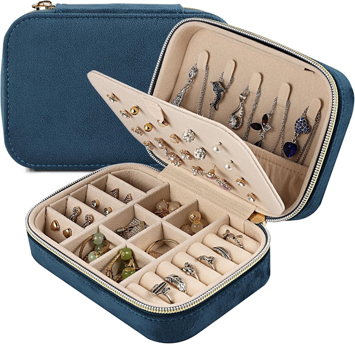 SnelShoppen - Dajasan Travel Jewellery Box - Kleine Sieradenopberger voor Vrouwen en Meisjes - Luxe Velvet Organiser voor Ringen, Oorbellen, Kettingen
