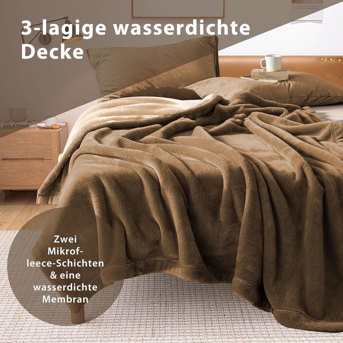 SnelShoppen - Waterdichte Dekentje voor Volwassenen 200 x 150 cm, Dubbelzijdig Knuffeldekentje, Lekvrij Beschermend Dekbedovertrek voor Bed, Bank, Bru