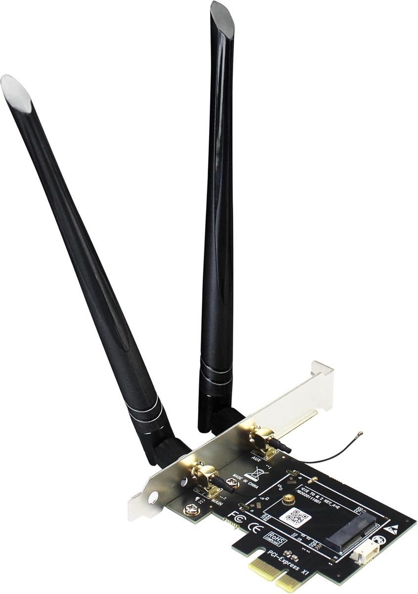 SnelShoppen - M.2 E Key naar PCIe X1 WiFi Bluetooth Adapter met 6-dBi SMA Antenne Kits voor WiFi 4/5/6/6e/7 en Coral TPU Module - Betrouwbare Verbindi