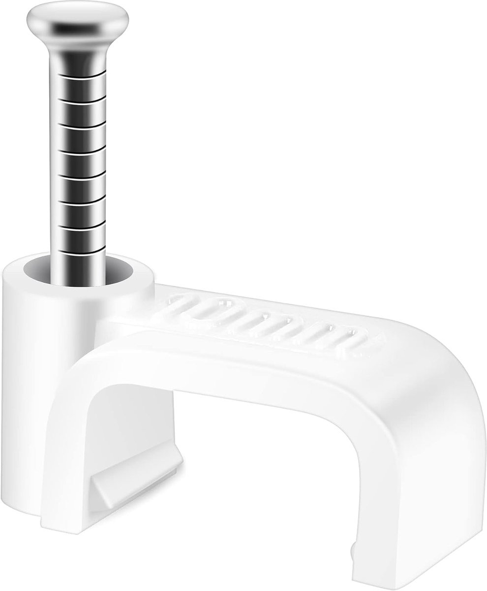 SnelShoppen - 100 Stuks Flat Cable Clips Wit voor Cat6 Cat7 Ethernet Kabels met RVS Spijkers - 10mm Kabelhouder voor Binnen en Buiten