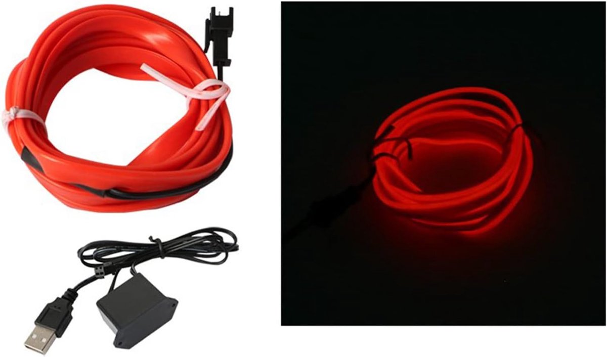 SnelShoppen - Neon LED Strip Voor Auto - USB Neon Licht Voor Interieur - Rood - Perfect Voor Sfeer, Decoratie, Feesten, Festival, 5V