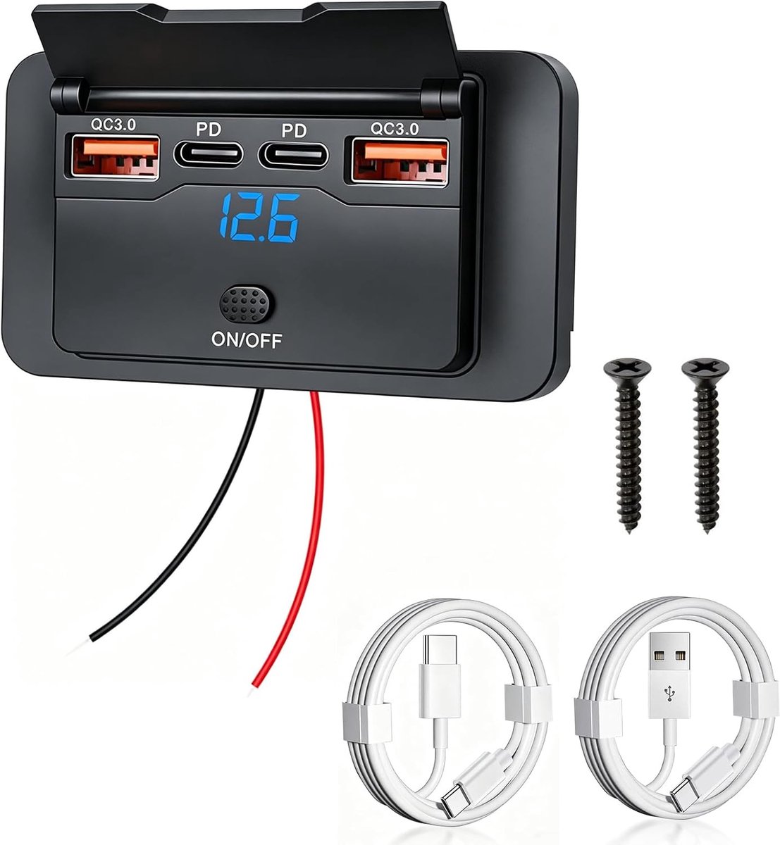 SnelShoppen - USB Socket 12V Motorhome Recessed 4 Ports 76W met Schakelaar, Dual 36W PD & Dual 18W QC3.0 voor Auto, Truck, Boot, Caravan, USB Flush-Mo