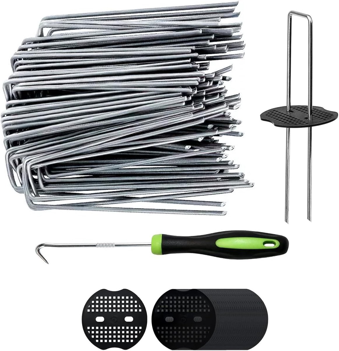 SnelShoppen - 50pcs Weed Membrane Pegs + 50pcs U-vormige Tuinstekers voor Grondbedekking, Stabiele Tuinpins van Sterk Staal, Ideaal voor Kunstgras, Ma