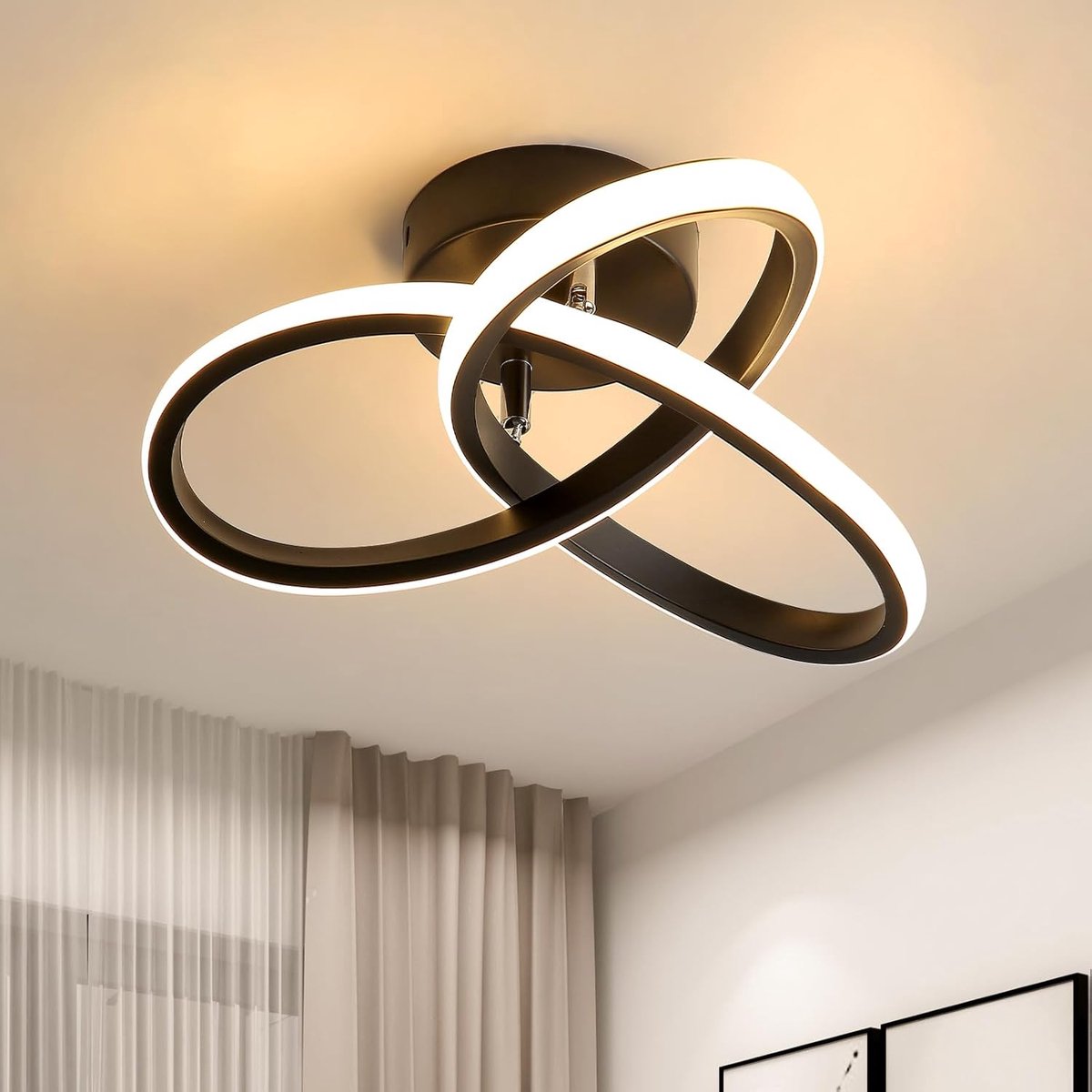 SnelShoppen - Moderne LED Plafondlamp 22W in Bloemvorm, Zwart, Ø24CM, Warm Wit 3000K voor Woonkamer, Slaapkamer, Eetkamer, Hal en Balkon