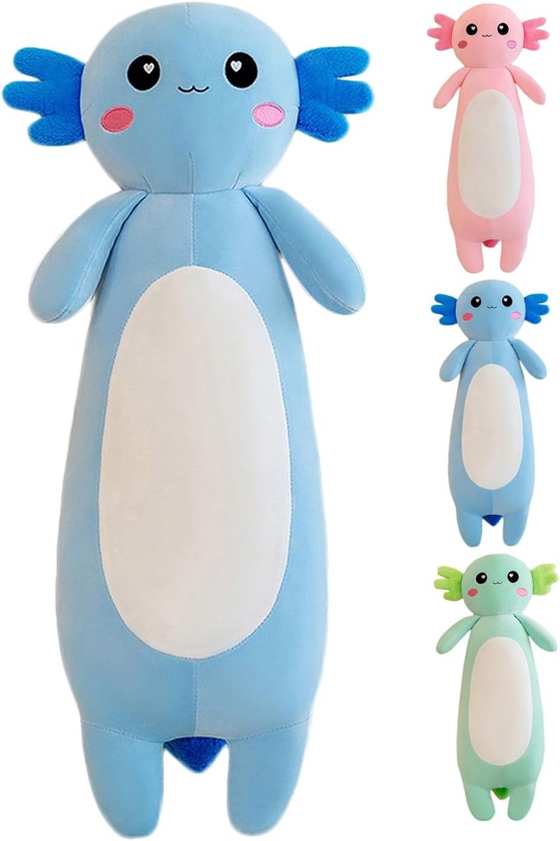 SnelShoppen - Blue Axolotl Knuffelkussen - Extra Zacht Pluche Salamander - Lichaam Kussen & Speelmaat voor Kinderen (Blauw, 65 cm)