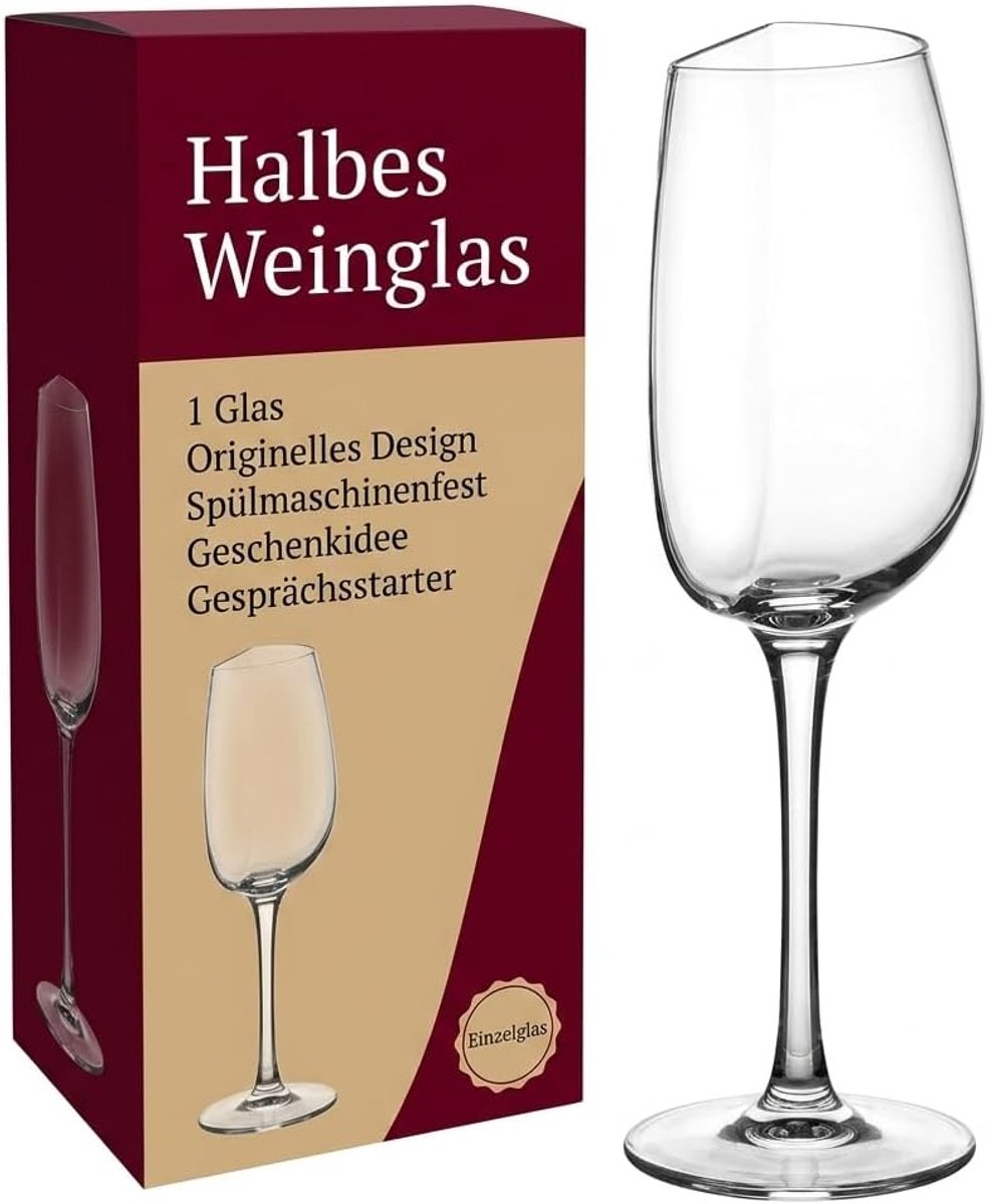 SnelShoppen - Unieke halve wijnglas 200 ml, helder, vaatwasserbestendig, 21 x 8 cm, perfect voor wijnliefhebbers, feest, gezelligheid en origineel geb
