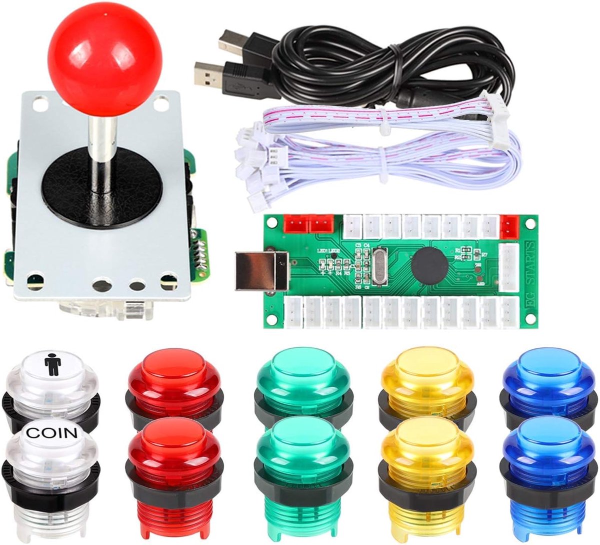 SnelShoppen - Zero Delay USB Encoder voor PC Games - Rood Joystick + 10x LED Verlichte 5V Drukknoppen voor Arcade Joystick DIY Kits - Mame Raspberry P