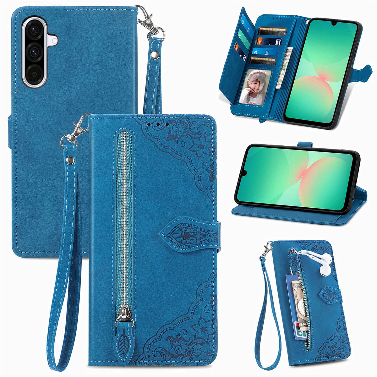 Telefoonhoesje geschikt voor Samsung Galaxy A27 5G - Portemonnee met rits - book-case hoesje - ruimte voor 7 pasjes - blauw