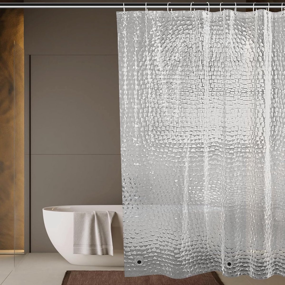 SnelShoppen - Transparante Douchegordijn 180x180cm - Gewogen met 12 Haakjes, Waterdicht 3D Plastic voor Badkamer, Hotel, Badkuip - EVA Douchegordijn |